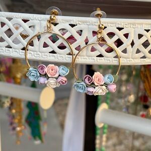 Floral Hoop Earrings with Gold Accents